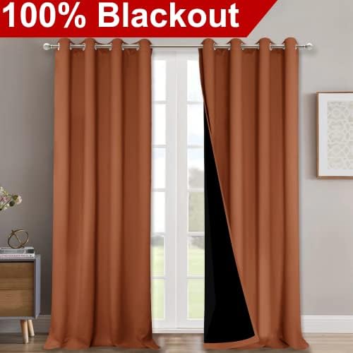 NICETOWN Burnt Orange 100% Blackout Curtains for Windows, Super Heavy-Duty Black Lined Total Darkness Drapes for Bedroom, Privacy Assured Window Treatment for Patio (2 PCs, 52 inches W x 108 inches L) - Image 2
