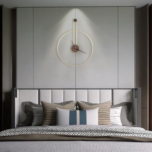 DRELIFAM Modern Wall Clock, Large 21.7''×28.7'', Walnut Dial, Silent Non-Ticking Metal Clock for Home Decor, Gold - Image 3