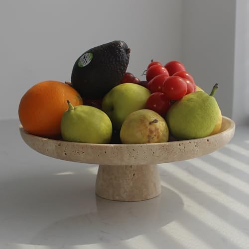 Nawgnail Natural Travertine Fruit Bowl for Kitchen Counter 10.2", Large Decorative Bowl Pedestal for Home Decor, Fruits Holder For Dining Table - Kitchen Organization by Nawgnail
