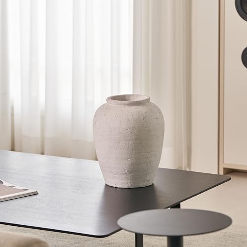 LB2 White Ceramic Large Vase, 11.8" Tall Zen Style, Terra Cotta Pitcher Vase, Distressed Farmhouse Decor, Pottery Decorative Flower for Home Decor (A - White 11.8") - Image 2