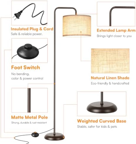 TJOY Floor Lamp,Black Brown Floor Lamp for Living Room with 3 CCT Bulb - Image 4
