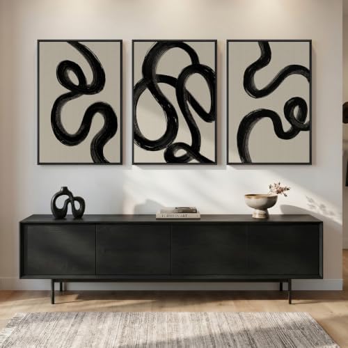 Large Framed Black and White Abstract Wall Art for Living Room, 24x36 In - Image 2