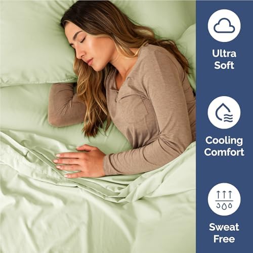 Full Size 4 Piece Sheet Set - Comfy Breathable & Cooling - Light Sage Green - Image 4