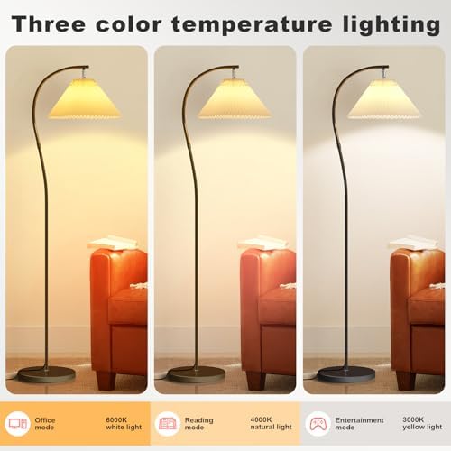 Unique Black Arc Pleated Floor Lamp, 12W LED Bulb 3-Color Dimming - Image 4