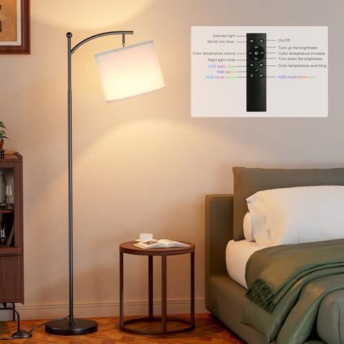 Ambimall Floor Lamps with Smart Light Bulb, RGB + Color Temperatures Bright Dimmable Smart Floor lamp(White Shade & Black Pole) - Image 5