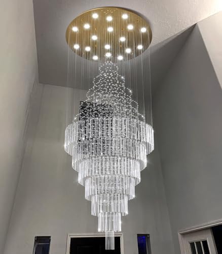 HAIXIANG W40 x H120 Glam Chandelier with LED Bulbs Crystal Raindrop High Ceiling Pendant Light for Entrance Large Villa Chandelier Foyer Lighting Fixtures Gold - Image 3