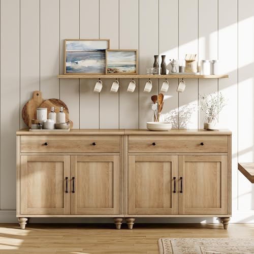 WAMAPT Buffet Cabinet with 4 Doors&2 Drawers, Large Wood Sideboard Table by WAMPAT