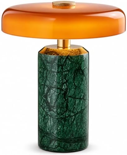 Marble Table Lamp Cordless with Glass Shade, 3-Way Touch Dimmable Modern Green Small Desk Lamp, Solid Marble Base Portable Nightstand Light for Bedroom and Living Room Decor by DJHVJS