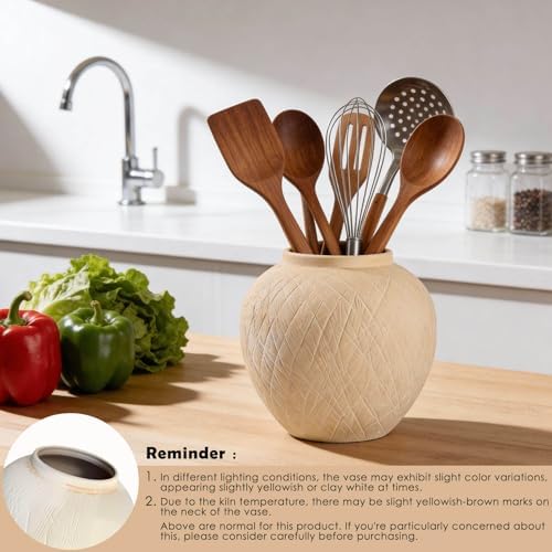 Rustic Ceramic Vintage Farmhouse Vase for Decor (Large Carved Beige) - Image 5