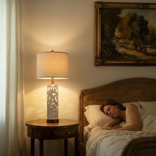 OYEARS 2-in-1 Light Table Lamp Set of 2 for Living Room, 28.5" Farmhouse Bedside Lamps with USB Charging Port, Main&Night Light & Dual Switches, Nightstand Lamp for Bedroom Home Office(Bulb Included) - Image 7
