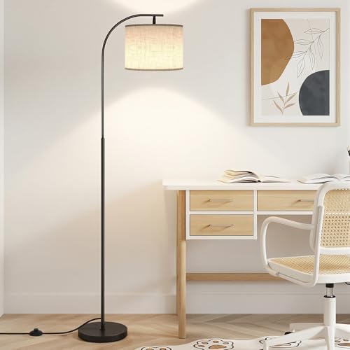 SIBRILLE Floor Lamp with Linen Shade, Arc Dimmable Tall Standing Lamp with Remote Control, Modern Floor Reading Light for Living Room Bedroom Office Corner, 9W LED Bulb Included - Image 6
