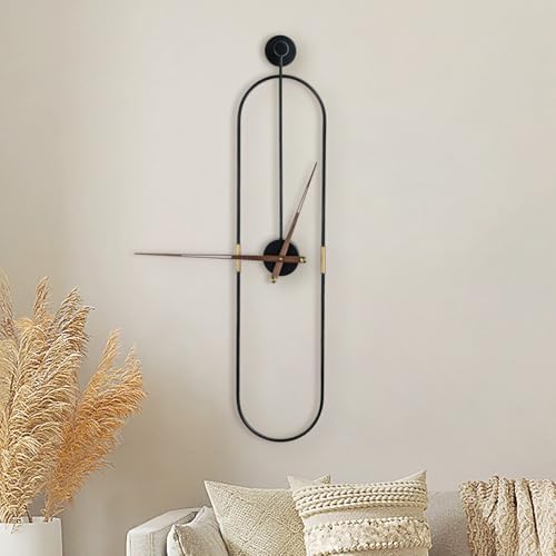DRELIFAM Modern Oval Wall Clock Large Wall Clock with Walnut Pointers for Living Room Home Decor Bedroom Kitchen Office (Oval Black, Large) by DRELIFAM