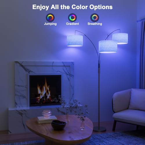 SIBRILLE 36W RGB Arc Floor Lamp with 3 Fabric Shades, 3000LM Super Bright Standing Lamp with Remote Control & Touch, Stepless Dimming, Individual Light Control for Living Room, Bedroom - Image 2