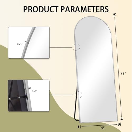 BEAUTYPEAK 71" x 26" Arch Full-Length Mirror with Stand, Silver - Image 4