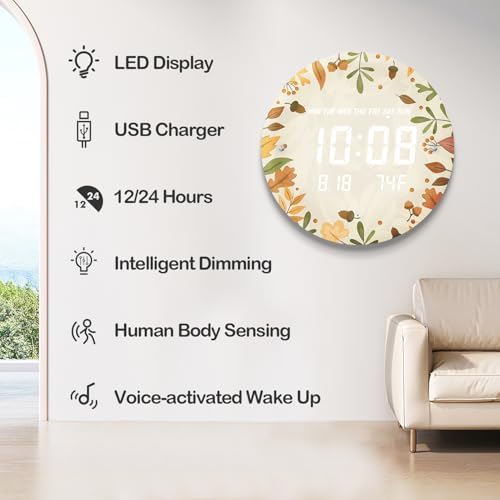 Digital LED Wall Clock for Home & Office, Autumn Leaf, 12'' - Image 3