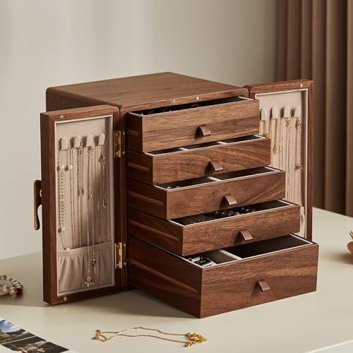 CHOSIN 5 Layer Wood Jewelry Box with Ginkgo Brass Handle & Magnetic Closure - Image 2