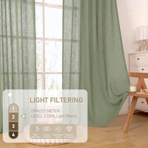 LAMIT Extra Wide Semi Sheer Linen Curtains for Living Room 63 Inch Length - Image 4