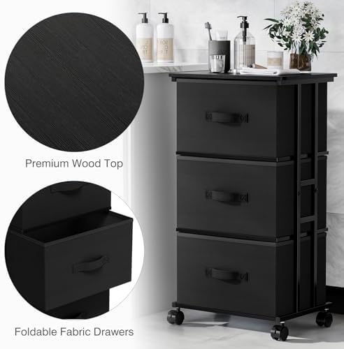 DUMOS Nightstand, Bedside Table with 3 Fabric Drawers - Image 5