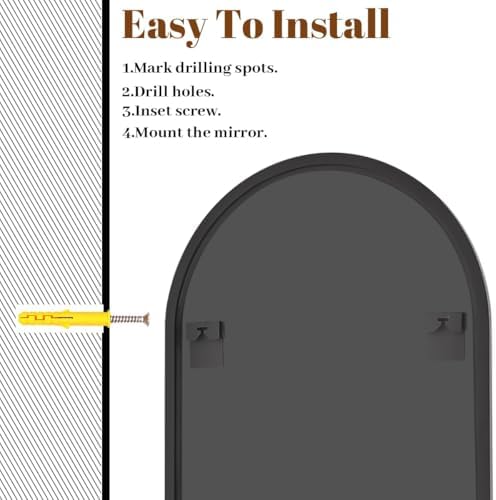 VooBang Arched Wall Mirror, 30 x 38 inch Arch Bathroom Mirror Black - Image 6