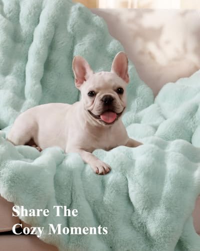 Ultra Soft Cozy Faux Fur Throw Blanket, Fuzzy Plush Thick Bubble Blanket, Oversize Luxury Fluffy Blanket for Couch, Sofa, Bedroom, and Living Room,50x60 Inches, Misty Blue - Image 3