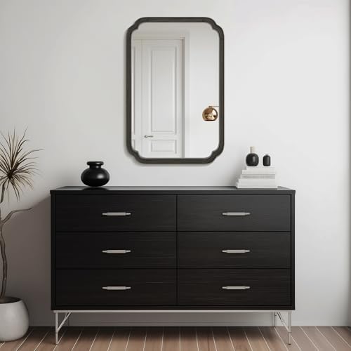 WallBeyond 24" x 36" Rounded Corner Arch Wall Mirror with Wood Frame for Entryway, Living Room or Bedroom Home Decor - Light Woodgrain [24" x 36" Black] - Image 3