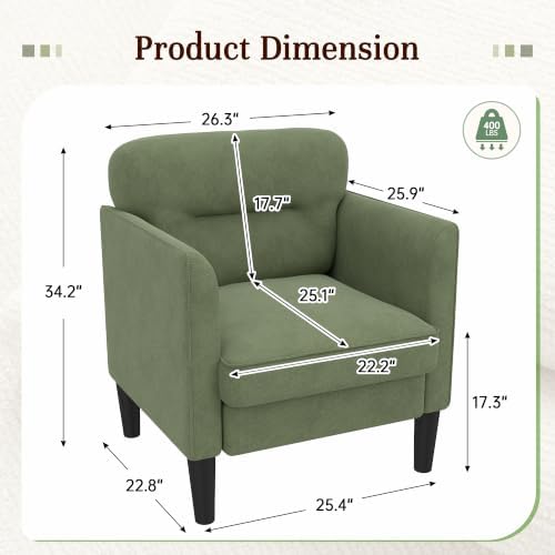 Kromax Accent Chair for Living Room, Comfy Upholstered Armchair, Green - Image 2