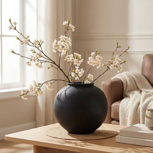 Small Blak Ceramic Vase - 6.1 Inch Small Black Round Vase, Rustic Farmhouse Vase for Home Decor, Dining Table, Shelf, Bedroom, Living Room, Kitchen, Office, Bathroom, Mantle, Centerpiece Décor - Image 4