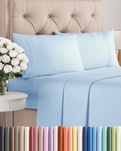 King Size 4 Piece Sheet Set - Breathable & Cooling Sheets - Light Blue by CGKUnlimited