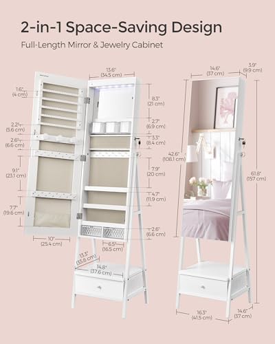 SONGMICS LED Mirror Jewelry Cabinet Armoire, Freestanding Lockable - Image 6