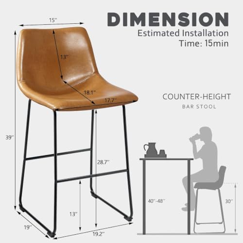 Waleaf 30 Inch Counter Height Bar Stools Set of 3, Faux Leather Bar Chairs - Image 2