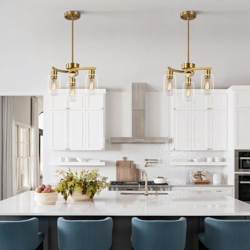 CNRATYE 3-Light Gold Dining Room Chandeliers Over Table, Contemporary Kitchen Island Pendant Lighting, Industrial Hanging Light Fixture for Entryway Hallway Foyer Bedroom, Clear Glass Shade - Image 4