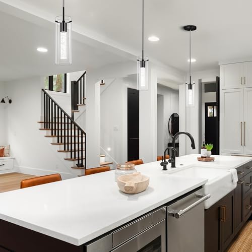 LED Crystal Pendant Lights for Kitchen Island, Matte Black, 3 Pack - Image 2