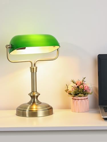 Vintage Banker Lamp, Antique Brass,Adjustable Green Shade, Touch Control - Image 6