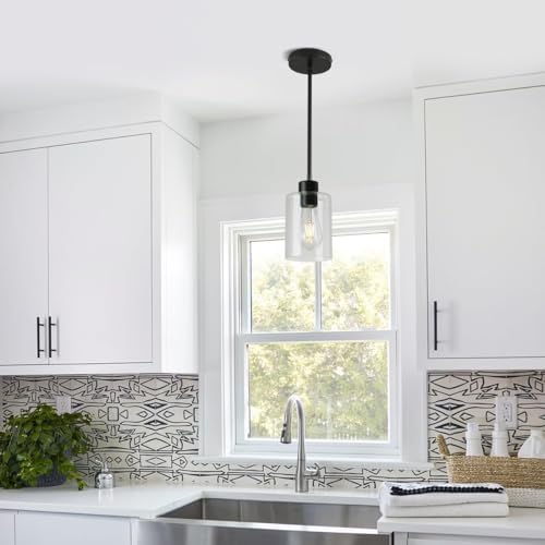 3 Pack Black Pendant Lights Kitchen Island, Modern Industrial Matte Black Hanging Light Fixtures, Adjustable Downrod Farmhouse Glass Pendant Lighting for Dining Room Bedroom Hallway Entryway - Image 3