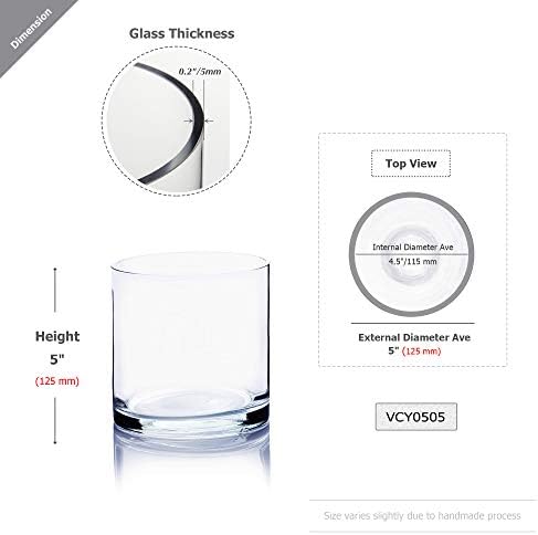 WGVI Thick Weighted Clear Right Cylinder Glass Vases, 5" W x 5" H, Equilateral Cylinder Glass Candle Holders Flower Arrangement Centerpieces Storage Container Brush Pen Holder, Bulk Wholesale, 6 Pcs - Image 3