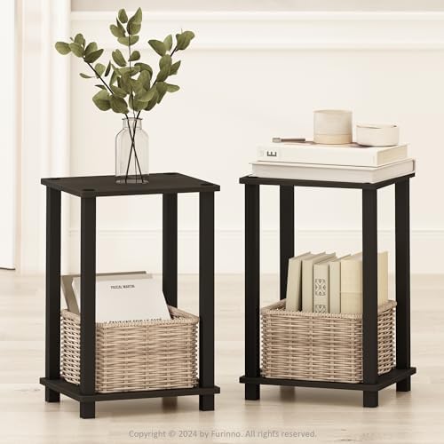 Furinno Simplistic Set of 2 Toolless 2-Tier Night Stand, Espresso - Image 4