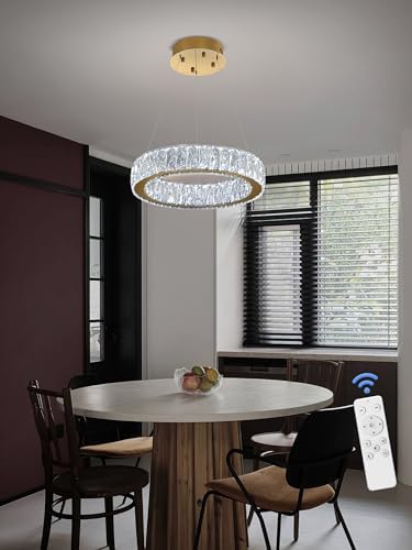Modern LED Ring Pendant Light Dimmable Crystal Chandelier 15.7" Gold Crystal Chandelier for Dining Room Living Room - Image 5