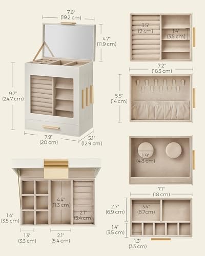 SONGMICS 5-Layer Jewelry Box with Glass Window, 3 Side Drawers - Image 6