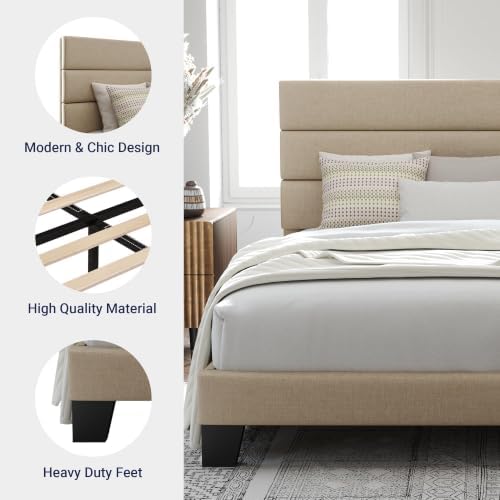 Allewie Cal King Size Platform Bed Frame with Fabric Upholstered Headboard - Image 6