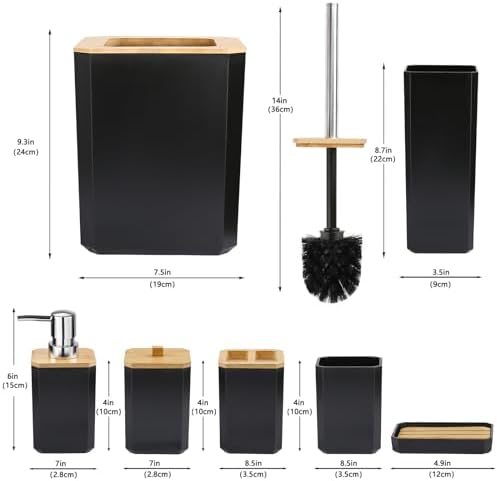 CERBIOR Bamboo Bathroom Accessories Set 7 Piece Bath Ensemble,Black - Image 2