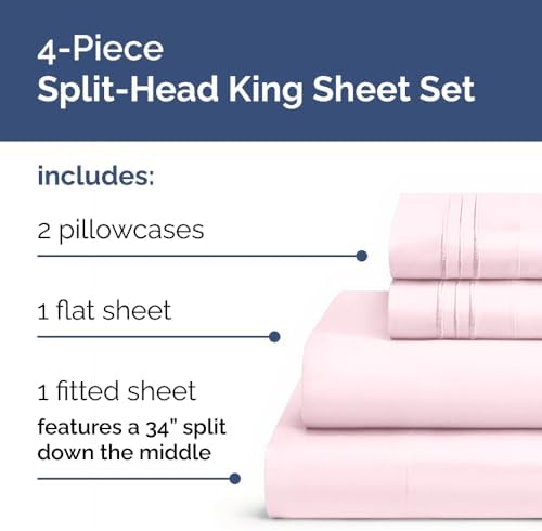 Flex Top Split Head King 4 Piece Sheet Set - Soft & Cooling - Lavender Pink - Image 2