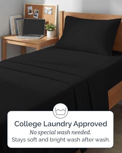 Twin XL 3 Piece Sheet Set - College Dorm Room Essentials - Black - Image 6
