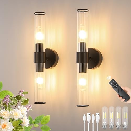 Morauroral Black Battery Operated Wall Sconces Set of 2 by Morauroral