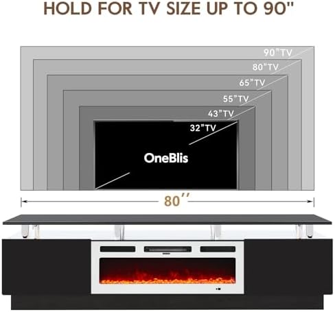 80" TV Stand for Living Room, Modern Entertainment Center & Media Console, Fits TVs up to 80", Storage Cabinet with Shelves, 36" Electric Fireplace with LED Flame(Black+White) - Image 6