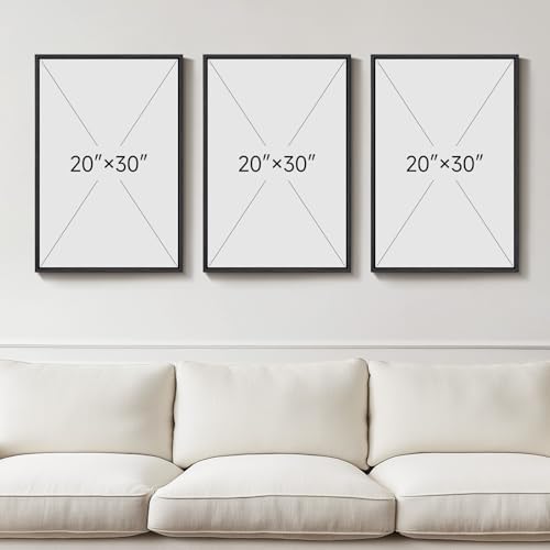 Large Framed Black and White Boho Floral Wall Art, 3 Piece Vintage Botanical Artwork for Walls, Bohemian Flowers Canvas Prints for Living Room Bedroom Hallway Office Home Decor, Total 30x60 Inch - Image 3