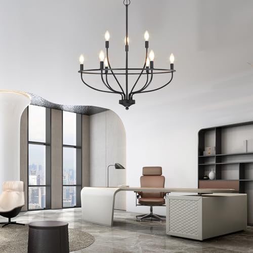 Black Chandelier for Dining Room, Classic 9-Light Farmhouse Pendant Light Fixture Over Table, Black Big Candle Chandelier for Kitchen Island, Bedroom, Living Room, Foyer (E12 Base) - Image 6
