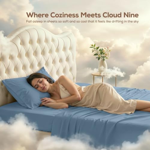Twin Sheets Set, 3 Pieces 16" Deep Pocket Hotel Luxury Sheets, Dutch Blue - Image 4