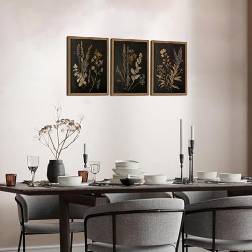 Framed Dark Botanical Wall Art Set of 3, Black Moody Floral Wall Decor Paintings, Dark Academia Decor, Vintage Flower Artwork Prints Pictures for Living Room Bedroom Bathroom 16x24 Inch - Image 7