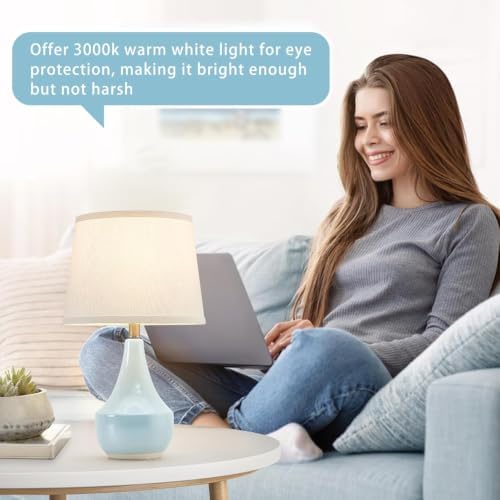 GyroVu 18" Table Lamp Set of 2, Ceramic Lamp Classic Beside Lamps Nightstand Lamp Modern Cute Lamp for Living Room, Bedroom & Office Rocker Switch Sky Blue-LED Bulbs Included - Image 3