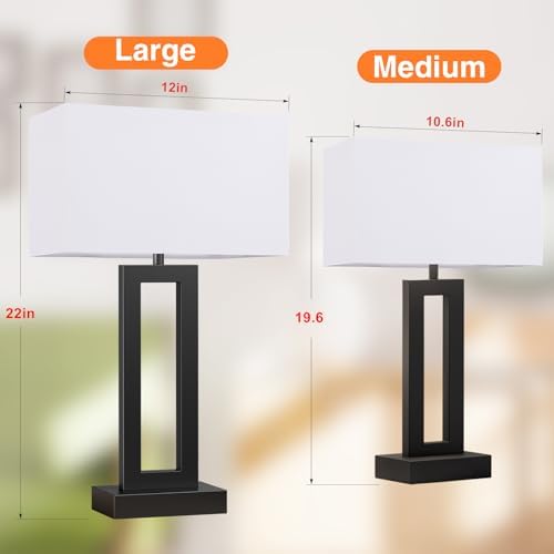 Seealle 22" Tall Living Room Lamps for Night Stands - Touch Bedside Lamp with USB C+A, 3 Way Dimmable Bedroom Lamps for End Tables Set of 2, Modern Night Stand Lamps for Bed Side(White&Black) - Image 2